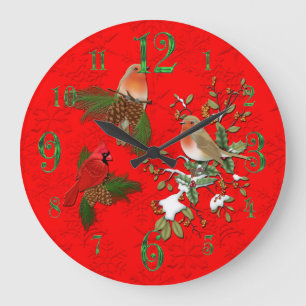 Grote rode kardinaal en Engelse Robin Wall Clock Grote Klok