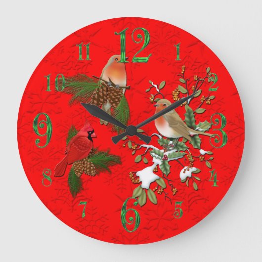 Grote rode kardinaal en Engelse Robin Wall Clock Grote Klok (Voorkant)