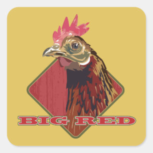 Grote rode land haan vierkante sticker