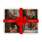 Grote Rode Lint Kerstmis Aangepaste 4 Foto Decorat Magneet (Horizontaal)