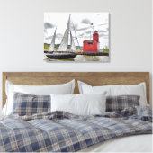 Grote Rode Michigan vuurtoren en zeilboot Canvas Afdruk (Insitu (Slaapkamer))