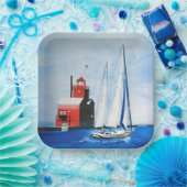 Grote Rode Michigan vuurtoren en zeilboot Papieren Bordje (Feest)