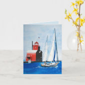 Grote rode Michigan vuurtoren met zeilboot Kaart (Gele Bloem)