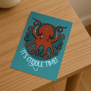 Grote rode octopus aangepaste tekst nautisch thema briefkaart