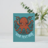 Grote rode octopus aangepaste tekst nautisch thema briefkaart (Staand voorkant)