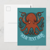 Grote rode octopus aangepaste tekst nautisch thema briefkaart (Voorkant / Achterkant)