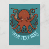 Grote rode octopus aangepaste tekst nautisch thema briefkaart (Voorkant)