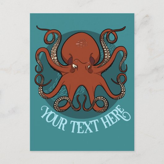 Grote rode octopus aangepaste tekst nautisch thema briefkaart (Voorkant)