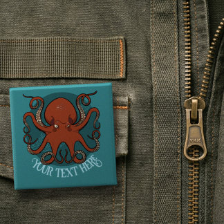 Grote Rode Octopus Kunstwerk Aangepaste Tekst Ontw Vierkante Button 5,1 Cm