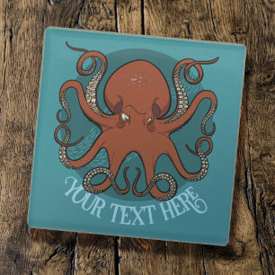 Grote rode octopus kunstwerk gepersonaliseerde tek glazen onderzetter