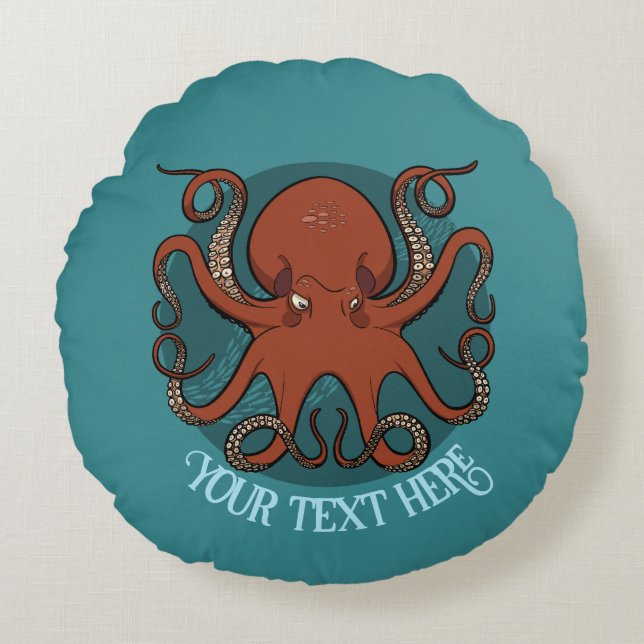Grote rode octopus kunstwerk gepersonaliseerde tek rond kussen (Voorkant)