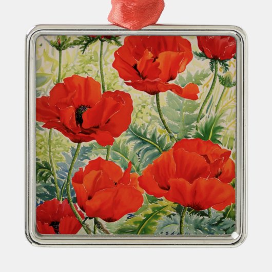 Grote rode papaver metalen ornament (Voorkant)