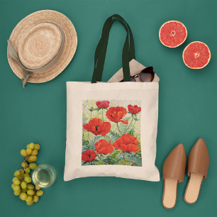 Grote rode papaver tote bag