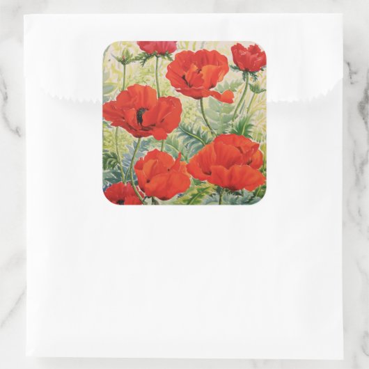 Grote rode papaver vierkante sticker (Tas)