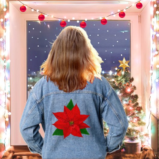 Grote rode poinsettia bloem denim jacket