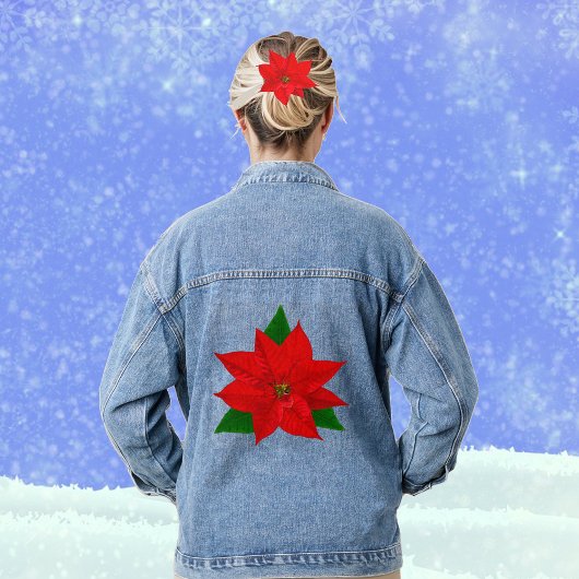 Grote rode poinsettia bloem denim jacket