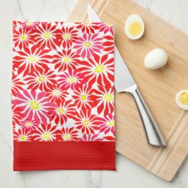 Grote Rode Poinsettia Retro Bloempatroon Keuken  Theedoek