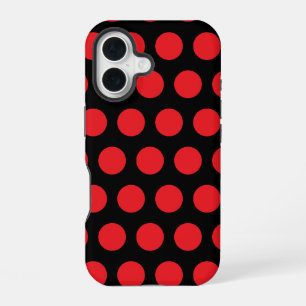 Grote rode polka stippen op zwarte handdoek iPhone 16 hoesje