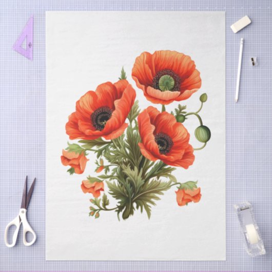 Grote Rode Poppies Boeket Decoupage Tissuepapier (Craft)