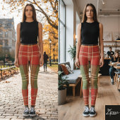 Grote Rode Salie Bruine Verticale Schotse Ruit Leggings