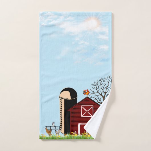 Grote Rode Schuur Boerderijdieren Kattenbloemen Vl Bad Handdoek (Handdoek)