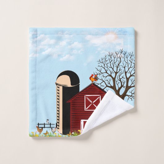 Grote Rode Schuur Boerderijdieren Kattenbloemen Vl Bad Handdoek (Wasdoekje)