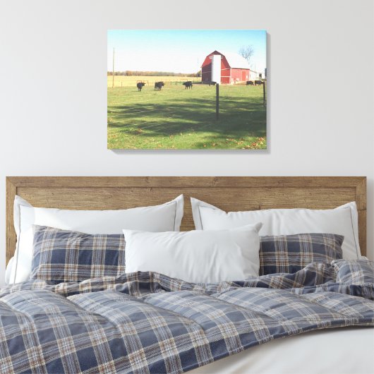 Grote rode schuur en vee weide canvas afdruk (Insitu (Slaapkamer))
