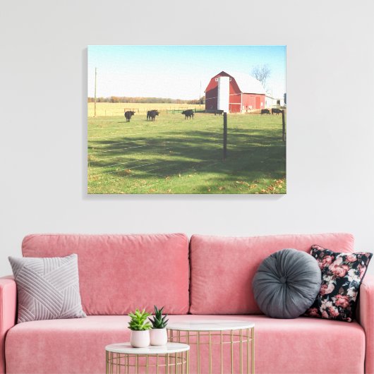 Grote rode schuur en vee weide canvas afdruk (Insitu (Woonkamer))
