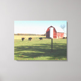 Grote rode schuur en vee weide canvas afdruk