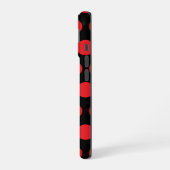 Grote rode stippen op zwarte handdoek iPhone 16 hoesje (Linkerkant)