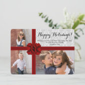 Grote Rode Strik 3 Foto Kerstkaart (Staand voorkant)