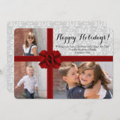 Grote Rode Strik 3 Foto Kerstkaart (Voorkant / Achterkant)