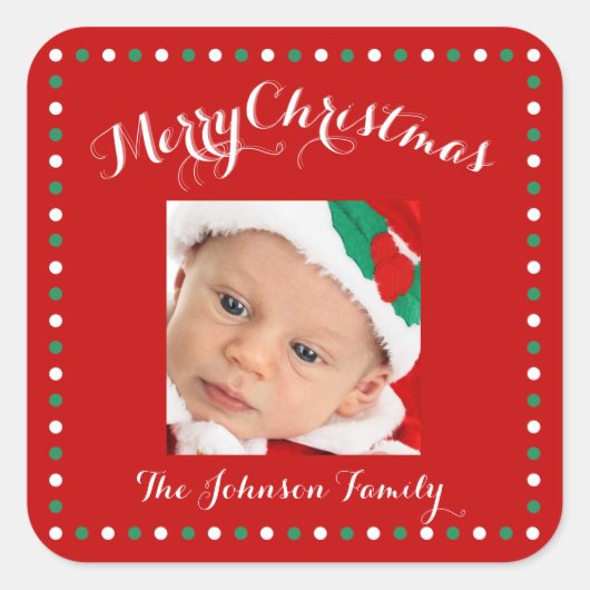 Grote Rode Vierkante Foto Kerststickers Sticker (Voorkant)
