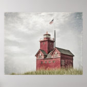 Grote Rode Vuurtoren Impressionisme Poster (Voorkant)