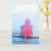 Grote rode vuurtoren in mist kaart (Gele Bloem)