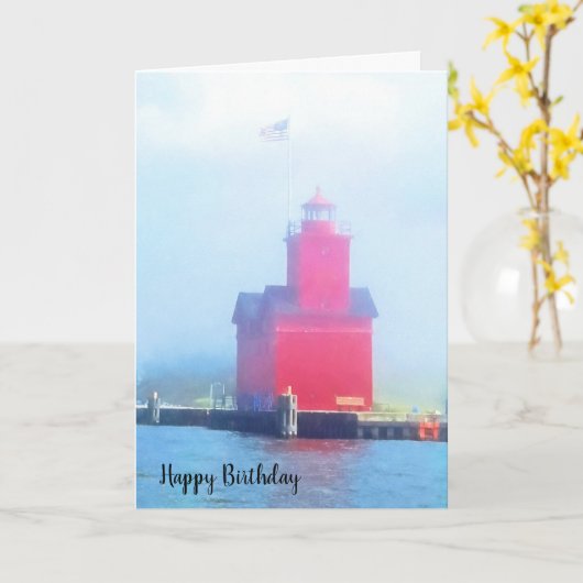 Grote rode vuurtoren in mist kaart (Gele Bloem)