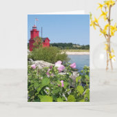 Grote rode vuurtoren met hibiscus kaart (Gele Bloem)