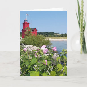 Grote rode vuurtoren met hibiscus kaart