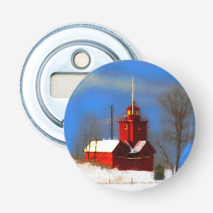 Grote Rode vuurtoren schilderen - Oorspronkelijke Button Flesopener