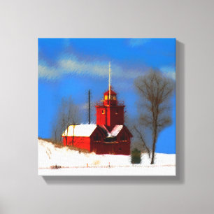 Grote Rode vuurtoren schilderen - Oorspronkelijke  Canvas Afdruk