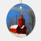 Grote Rode vuurtoren schilderen - Oorspronkelijke  Keramisch Ornament (Links)