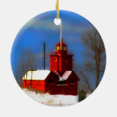 Grote Rode vuurtoren schilderen - Oorspronkelijke  Keramisch Ornament (Achterkant)