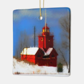 Grote Rode vuurtoren schilderen - Oorspronkelijke  Keramisch Ornament (Links)