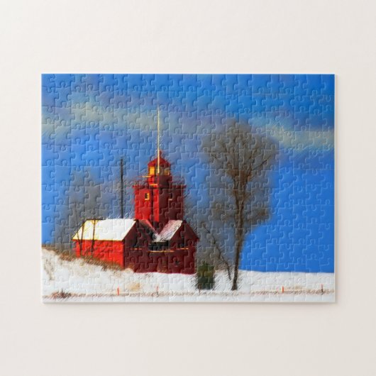 Grote Rode vuurtoren schilderen - Oorspronkelijke  Legpuzzel (Horizontaal)
