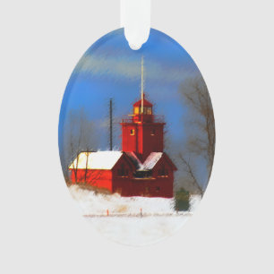 Grote Rode vuurtoren schilderen - Oorspronkelijke  Ornament
