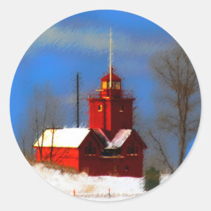 Grote Rode vuurtoren schilderen - Oorspronkelijke  Ronde Sticker
