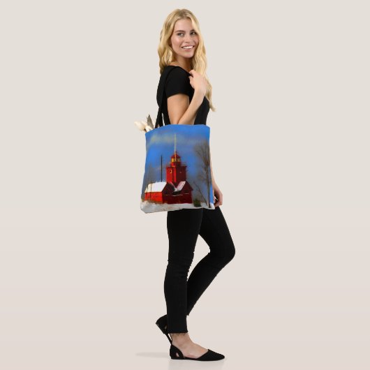 Grote Rode vuurtoren schilderen - Oorspronkelijke  Tote Bag (Op model)