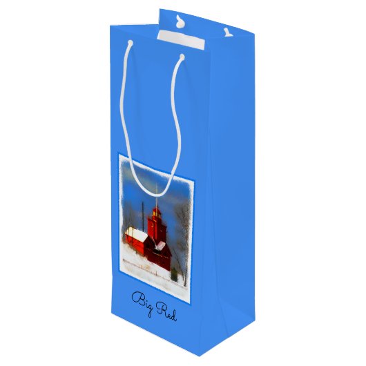 Grote Rode vuurtoren schilderen - Oorspronkelijke  Wijn Cadeautas (Achterkant Gekanteld)