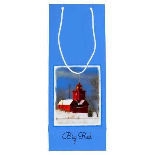 Grote Rode vuurtoren schilderen - Oorspronkelijke  Wijn Cadeautas (Achterkant)