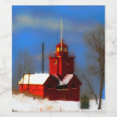 Grote Rode vuurtoren schilderen - Oorspronkelijke  Wijn Etiket (Enkel label)